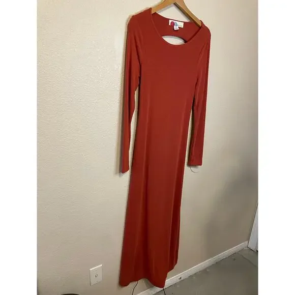 Free People Beach Burnt Orange Long Sleeve Backless Body-Con Maxi Dress Small - Picture 11 of 11